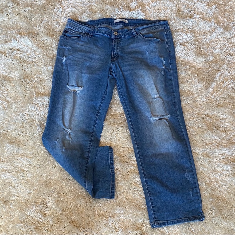 Low Rise Destructed Straight Leg Jeans